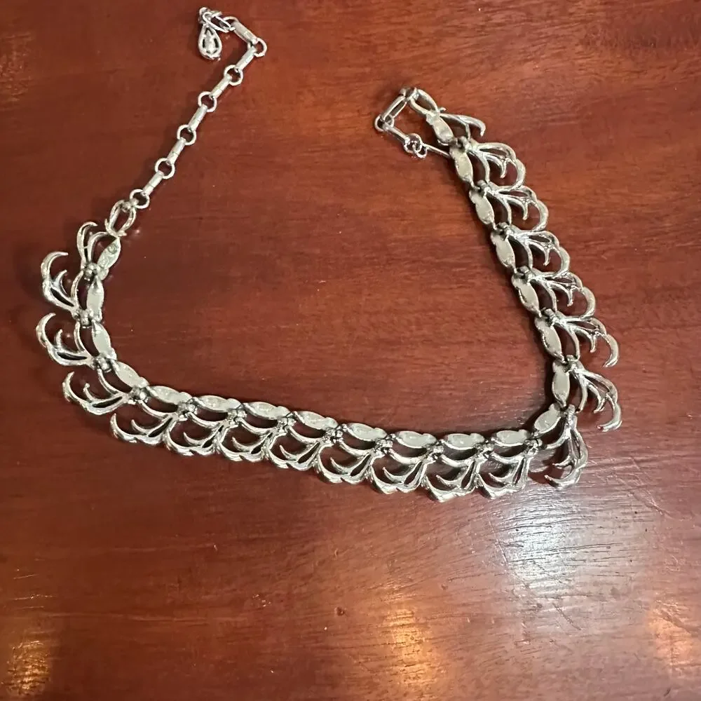 CORO Necklace Vintage Retro Jewelry Silver tone Choker Chunky 13 /12